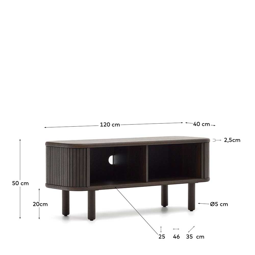 Retro TV Board aus Holz mit Schiebetüren und detaillierten Maßen – Tadaco