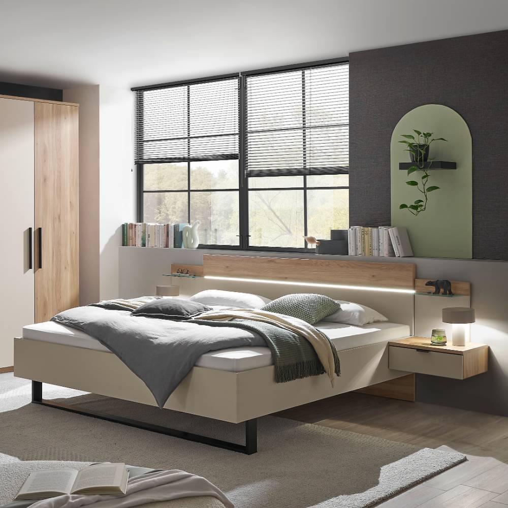 Bett und Nachtkonsolen Set - Castagno (dreiteilig)