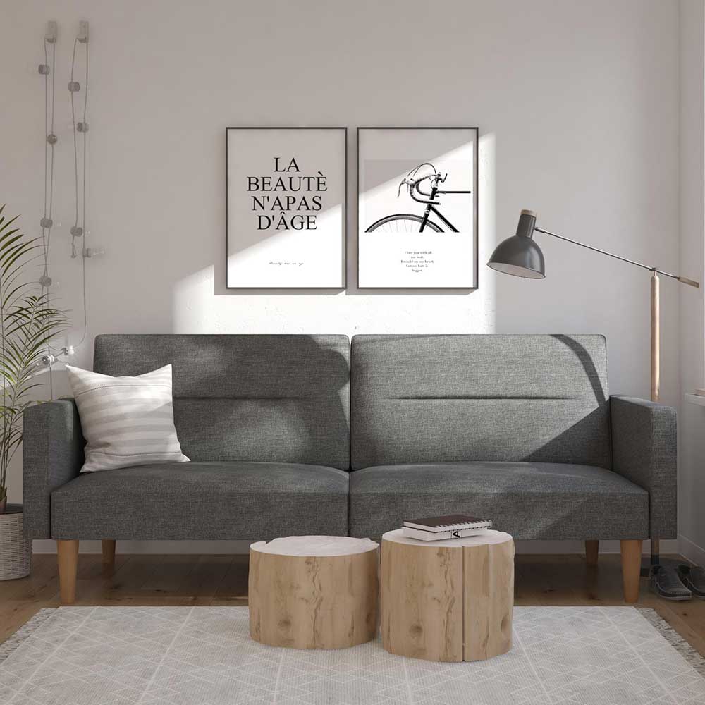 Dreisitzer Schlafsofa in Grau und Holz Natur - Maragas
