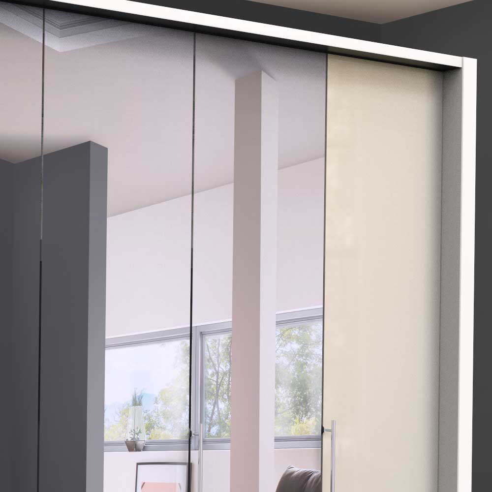 Schlafzimmer Kleiderschrank mit Spiegel und Glasfront in Creme - Zidarie