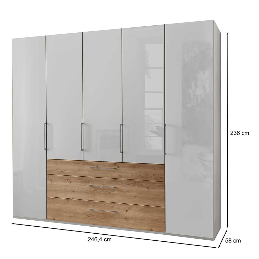 250cm breiter Kleiderschrank mit Metallgriffen - Wanisha