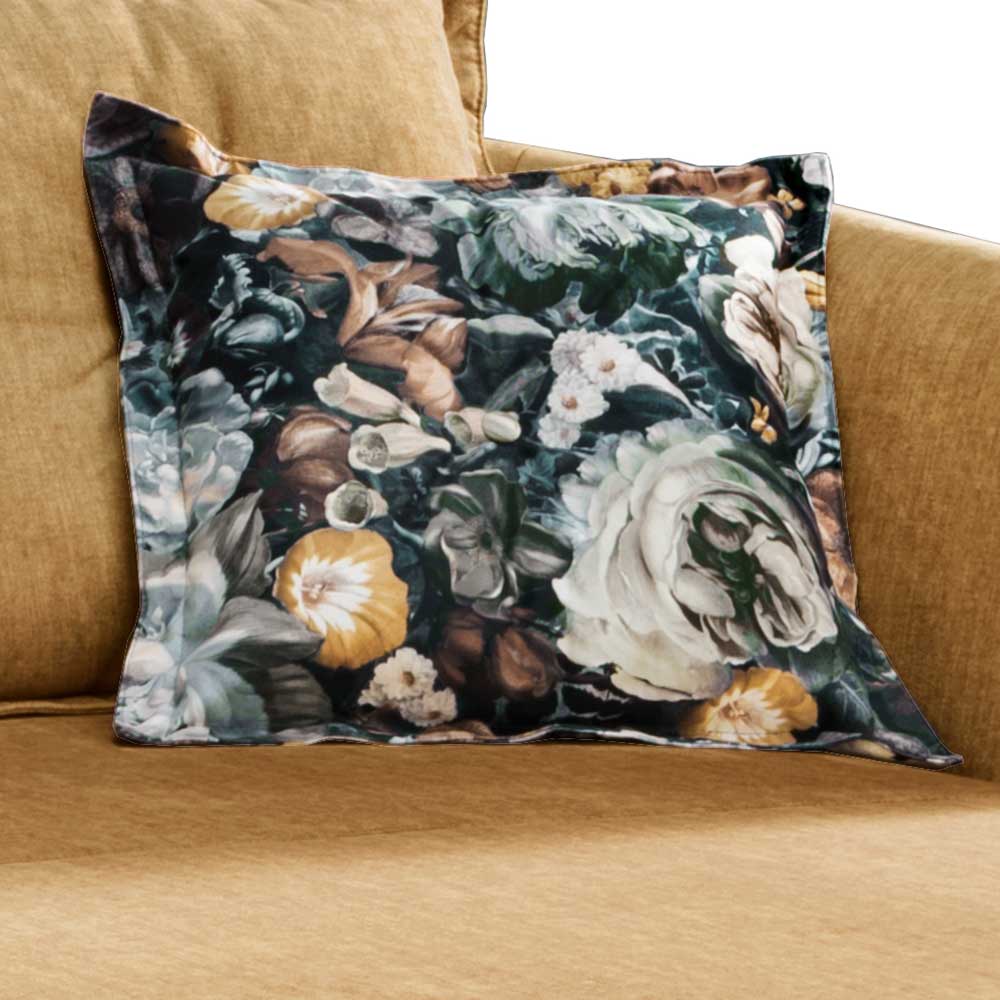 Microvelours Ecksofa in Ocker & Schwarz - Adendras