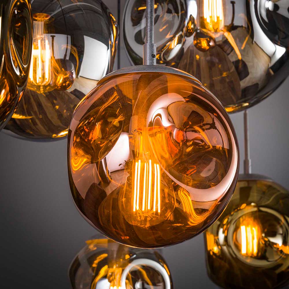 Glas Hängeleuchte in Gold & Altsilber & Kupfer - Donabella