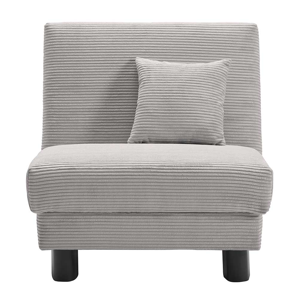 Moderner Relaxsessel in hellgrauem Cord mit kleinem Kissen – Roseanna