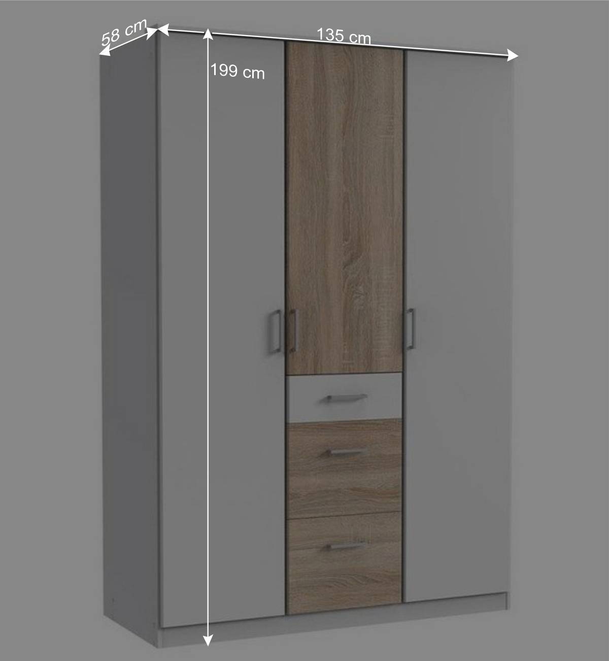 Schlafzimmerschrank in Weiß mit Eiche Sägerau - Magdelan