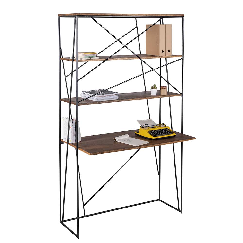 Schreibtischregal im Industrial Design, vier Ablageflächen aus Holz, stabile Metallkonstruktion – Offia