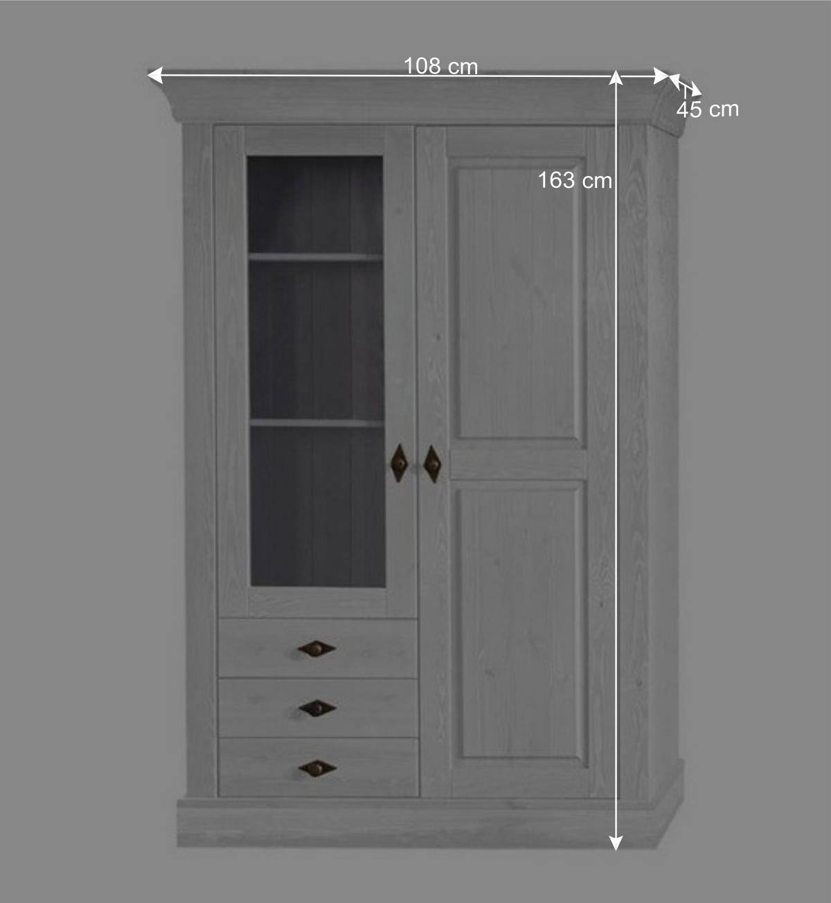 Schrank Vitrine Satumare in Weiß Kiefer teilmassiv