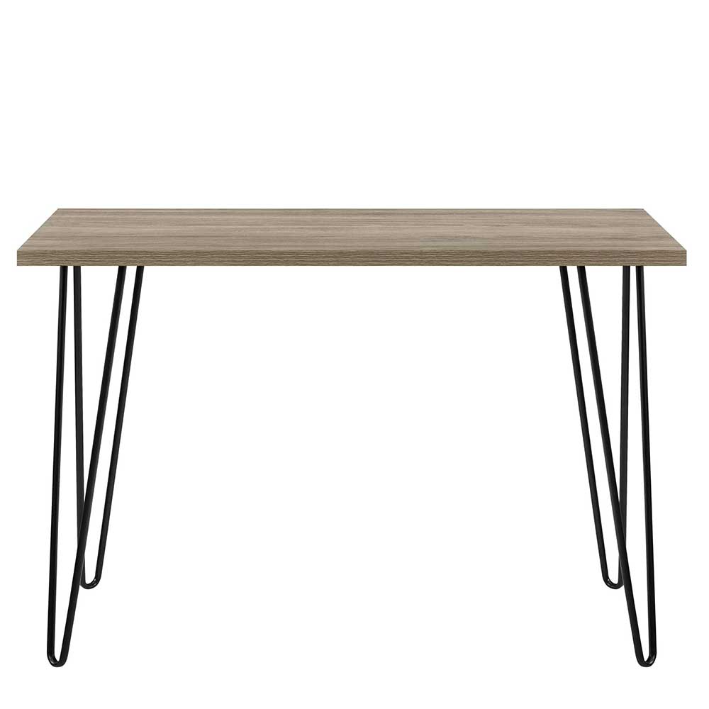 Retrodesign Schreibtisch mit Holzoptik-Platte und schwarzen Haarnadel Beinen – Dressed