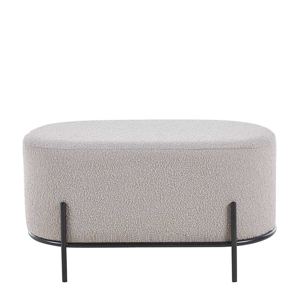 Heller ovaler Hocker in Taupe Boucle Stoff mit schwarzen Metallbeinen – Lirodicos