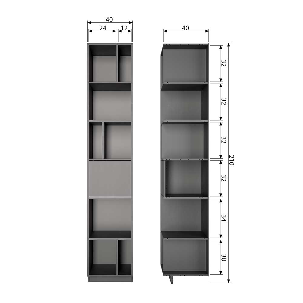 40x210x40 Standregal in Schwarz aus Kiefer - Niwidus
