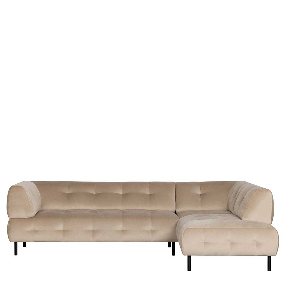 Modernes Ecksofa in hellem Samt mit Armlehnen und schwarzen Metallfüßen – Montreneva