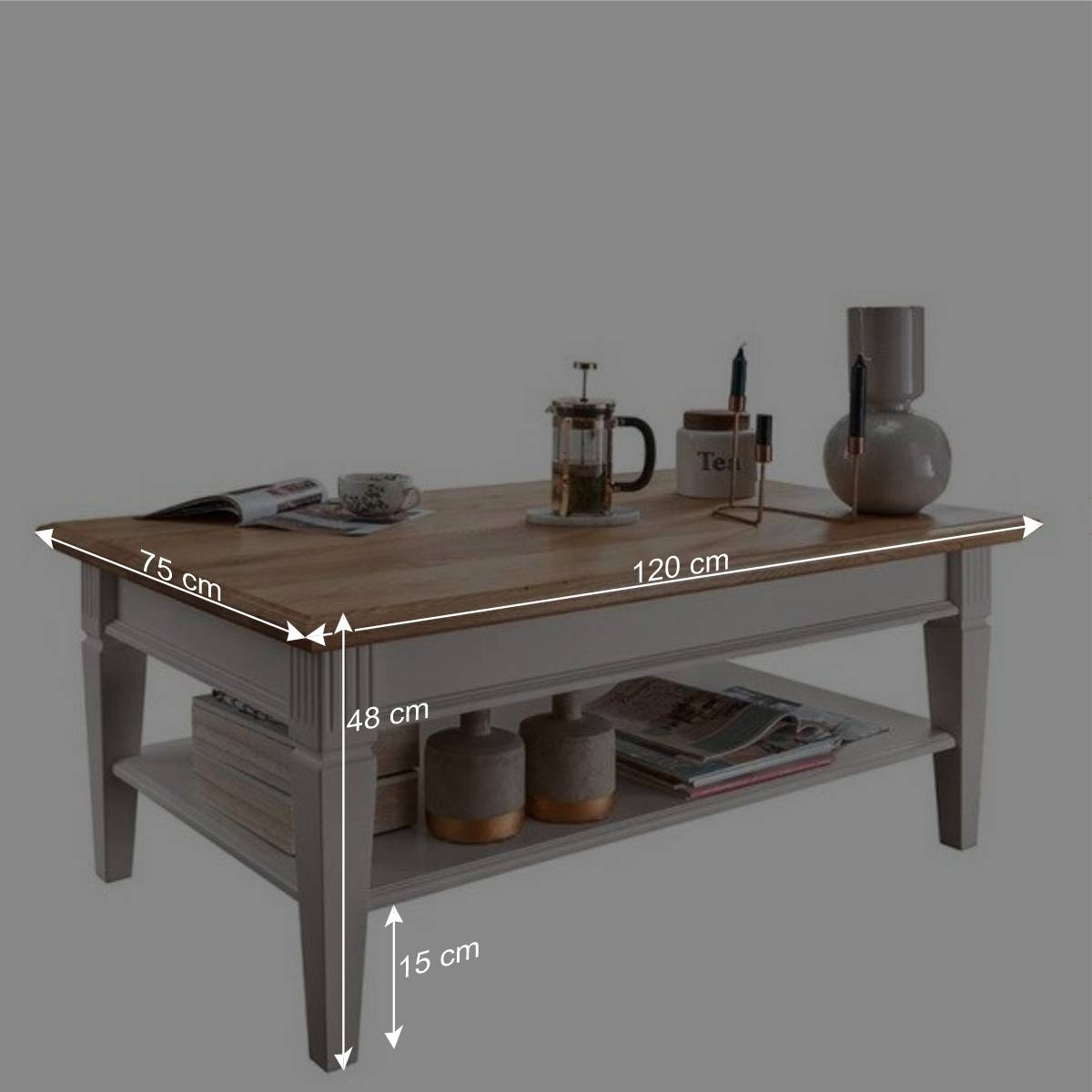 Wohnzimmer Couchtisch in Weiß & Eiche - Henry