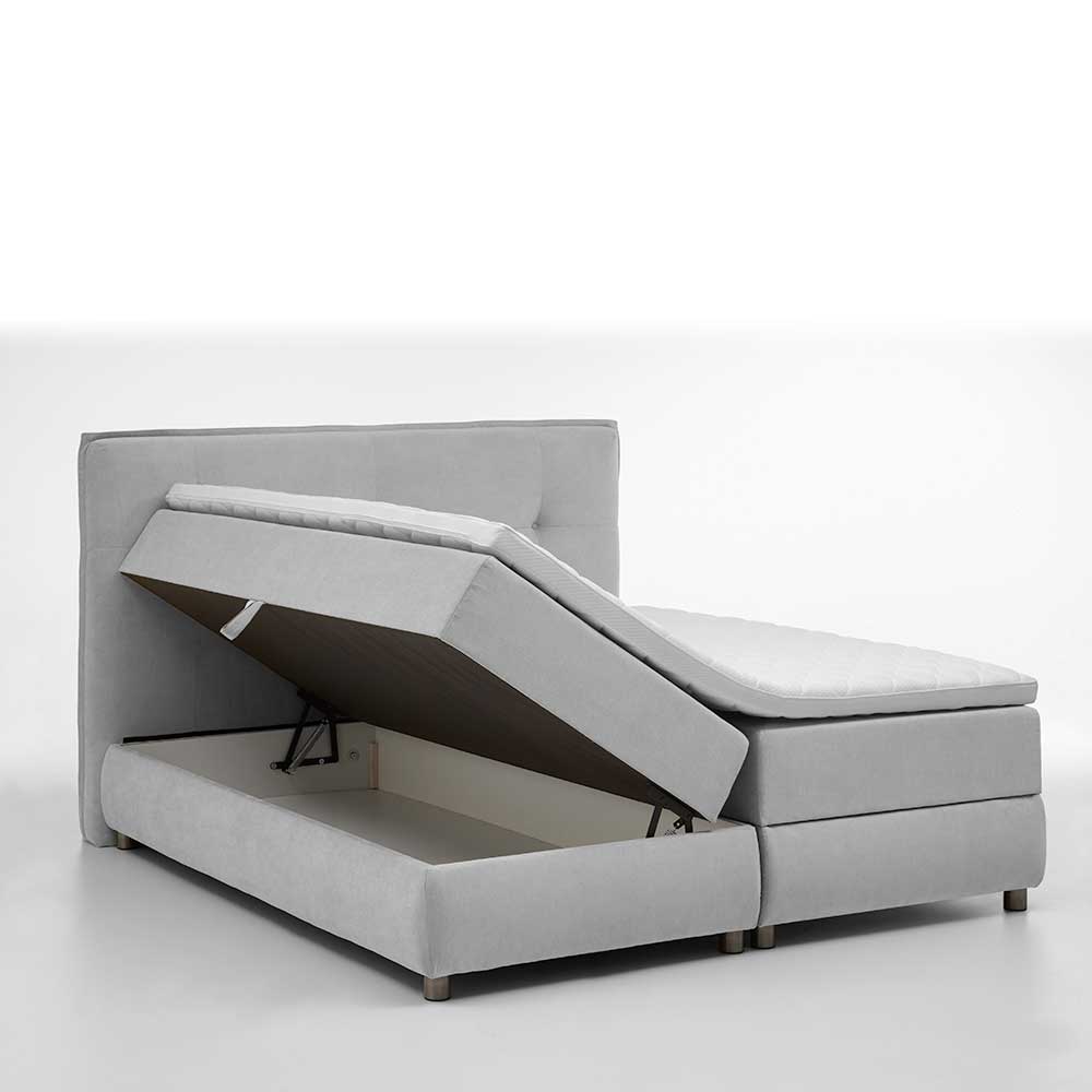 Hellgraues Boxspringbett mit Stauraum in 180x200 - Zita