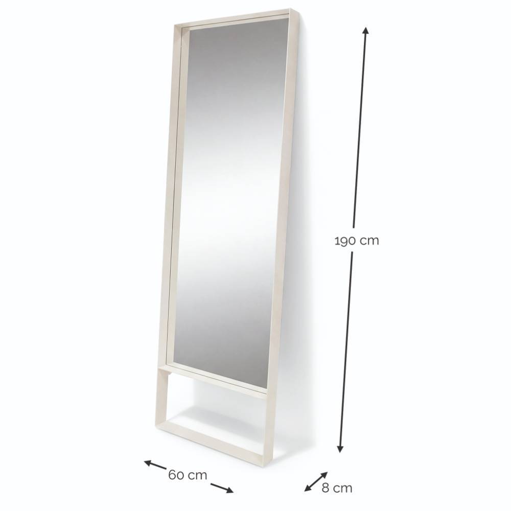 Taupefarbener Anlehnspiegel mit detaillierten Maßen 190x60x8 cm – Pavias