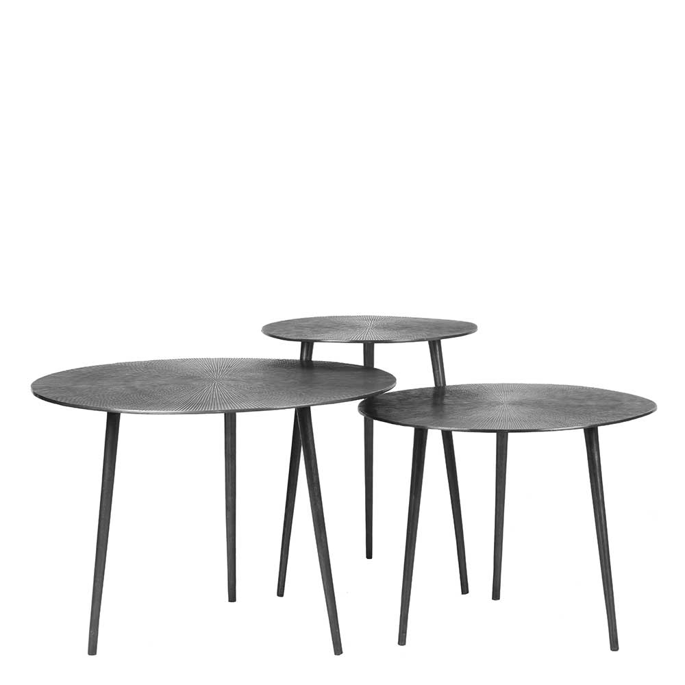 Runder Beistelltisch in Grau mit Antik Finish - Trojar