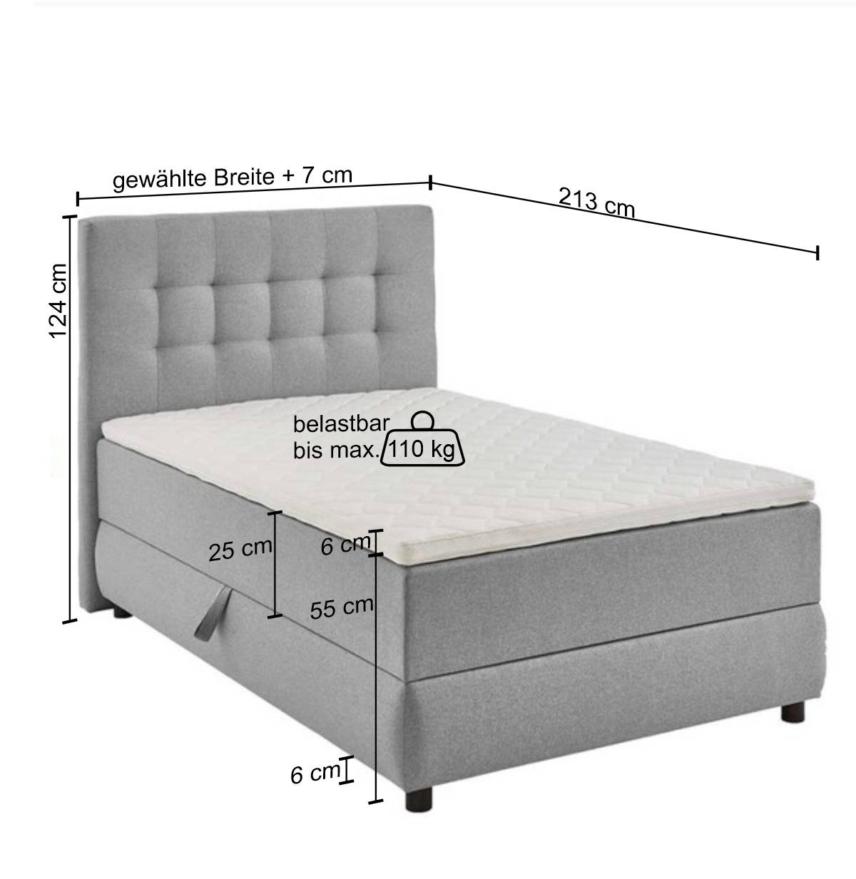 Graues Einzelbett komplett in 100x200 120x200 - Amore