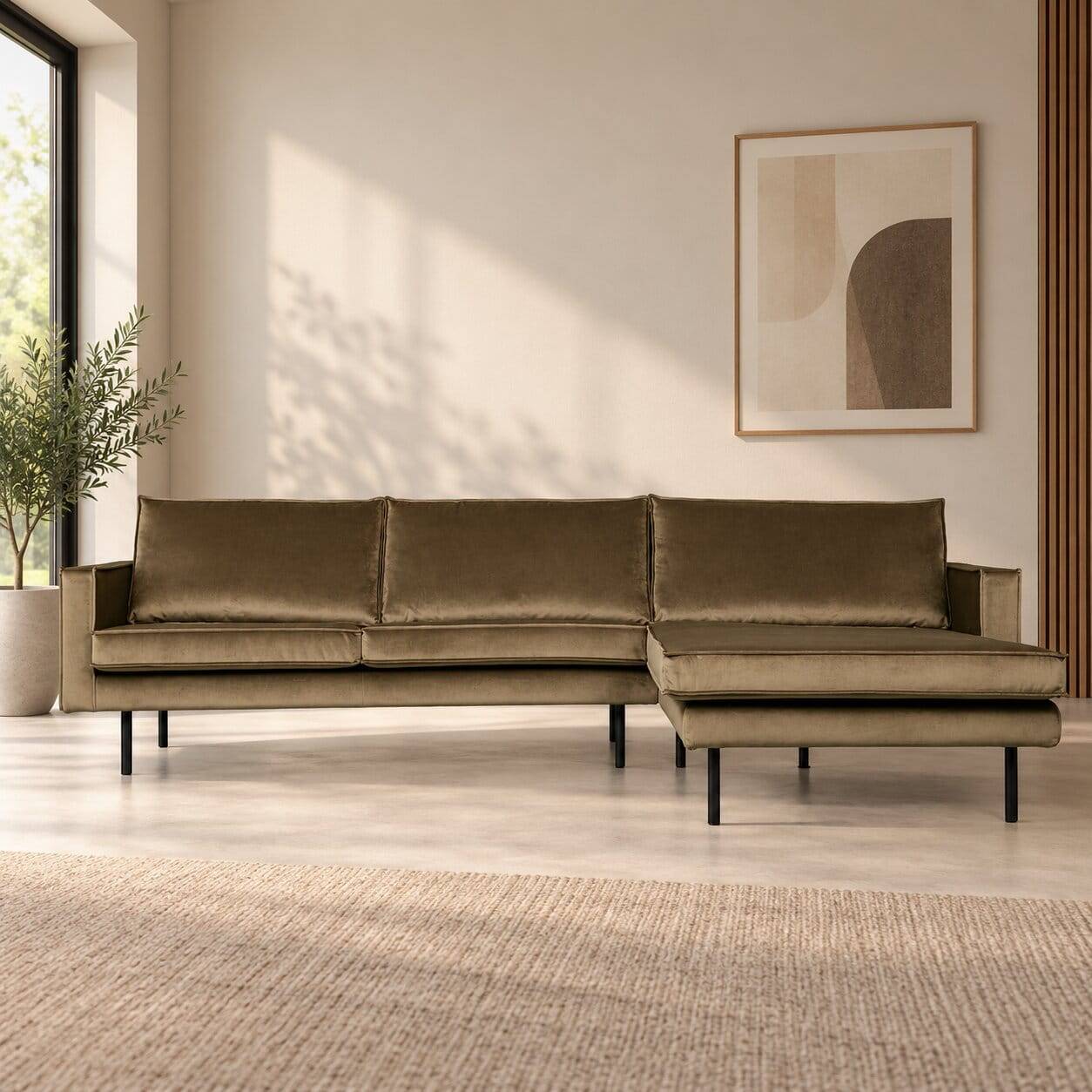 Retro Velvet Ecksofa in Taupe - Museo