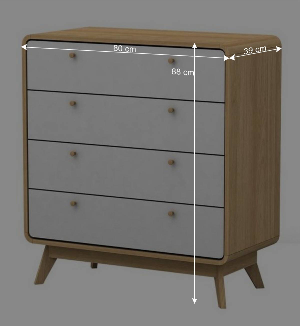 80x88x39cm Scandi Kommoder in Weiß & Natur - Jendren