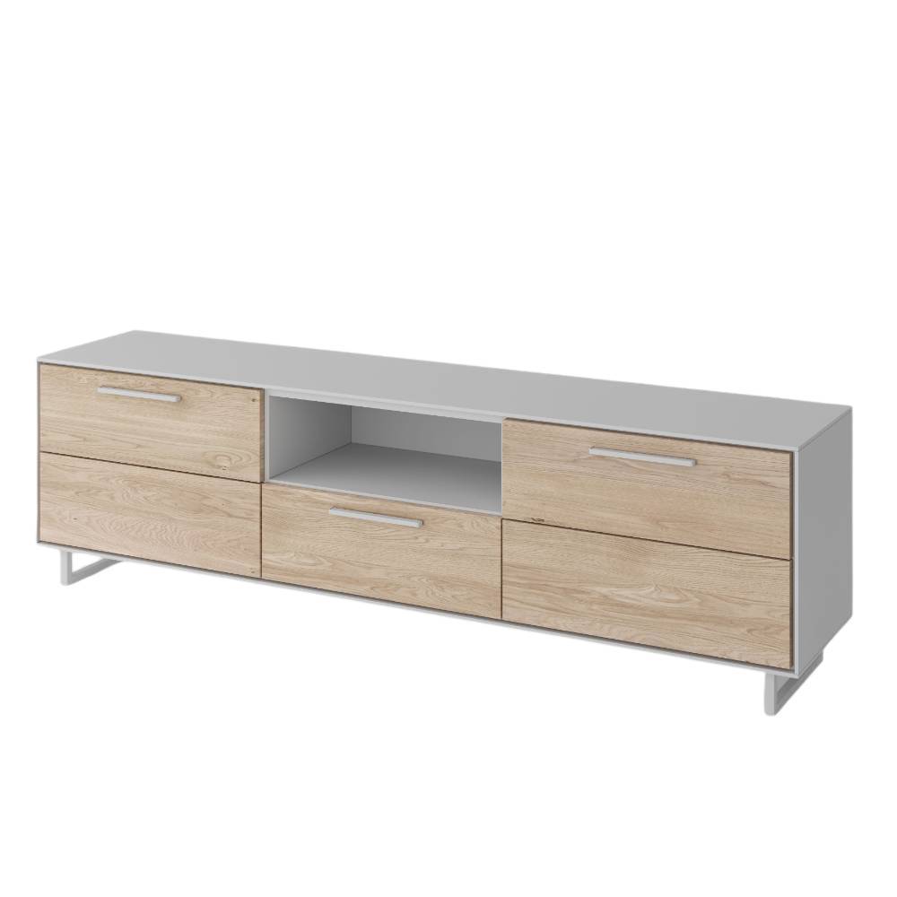 TV-Lowboard in Kreideweiß und Eiche Bianco - Loca