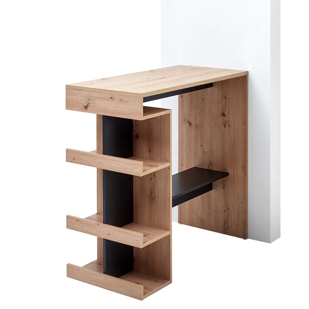 Bartisch mit Ablagen in Wildeiche & Schwarz - Socorro