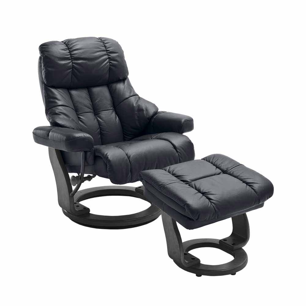 Mechanisch verstellbarer Sessel in Schwarz Leder Trujano mit Fußhocker (zweiteilig)