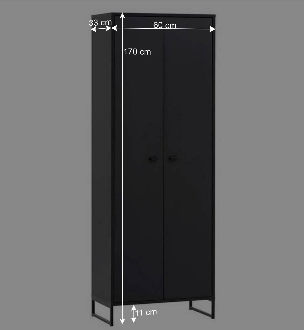 60x170x33 2-türiger Schuhschrank in Schwarz - Anderian