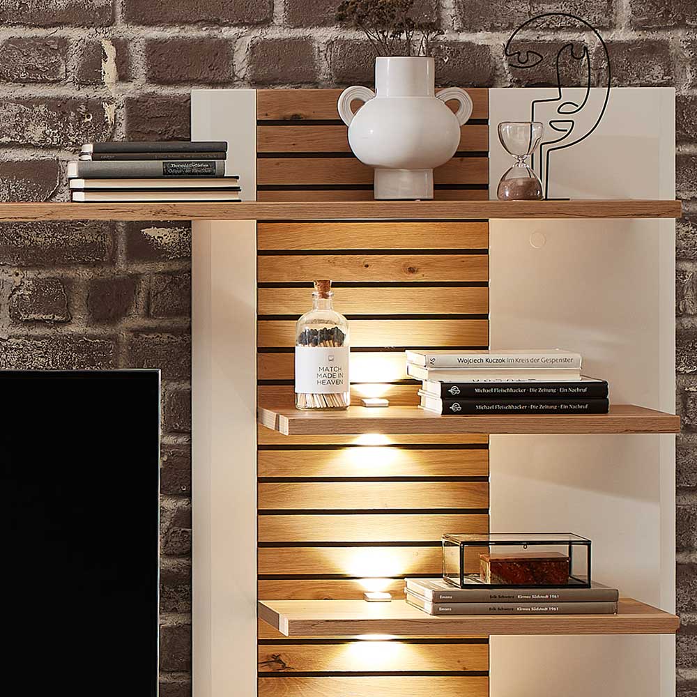 Wohnzimmer Anbauwand in Weiß mit Wildeiche - Niam (dreiteilig)