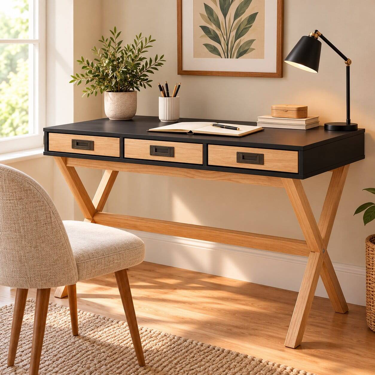 Design Schreibtisch in Schwarz und Kiefer Natur - Adios