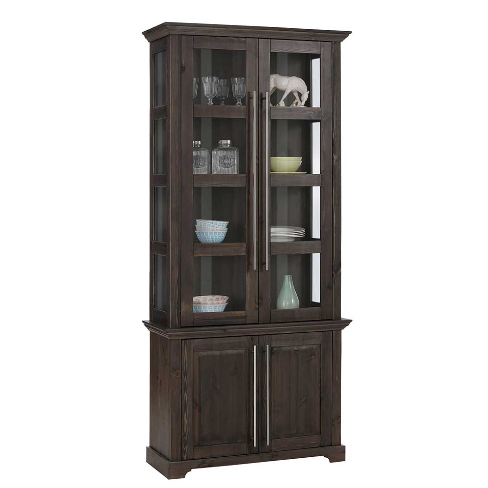 Vitrine aus dunkel lackiertem Kiefernholz - Syvila