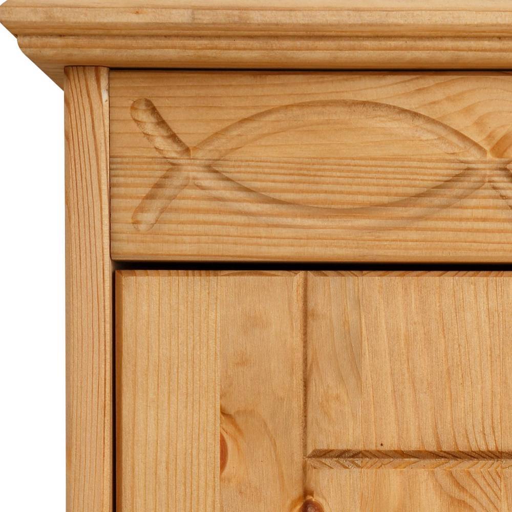 Handgeschnitzte Zierleiste mit Fischmuster auf dem Kiefernholz Fernsehboard – Goro