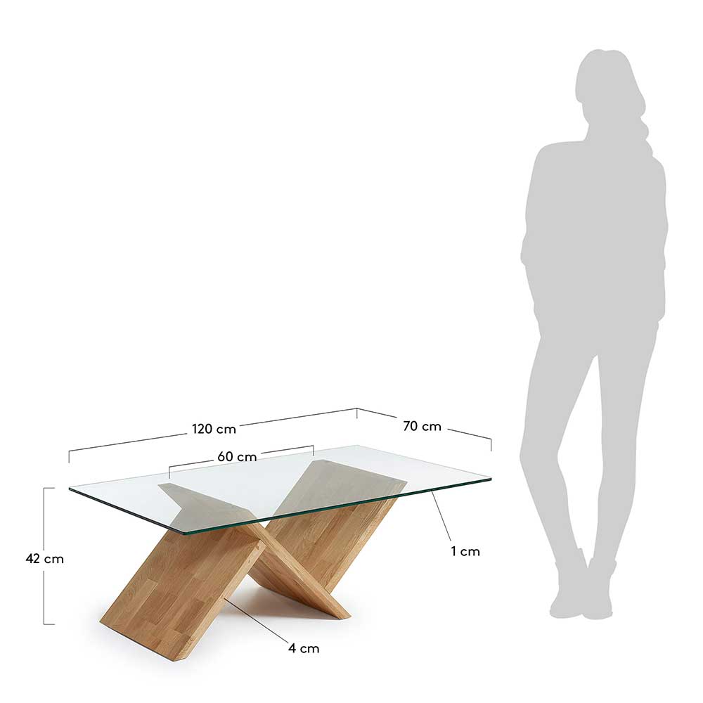 Wohnzimmer Glastisch Osavina mit Eiche massiv