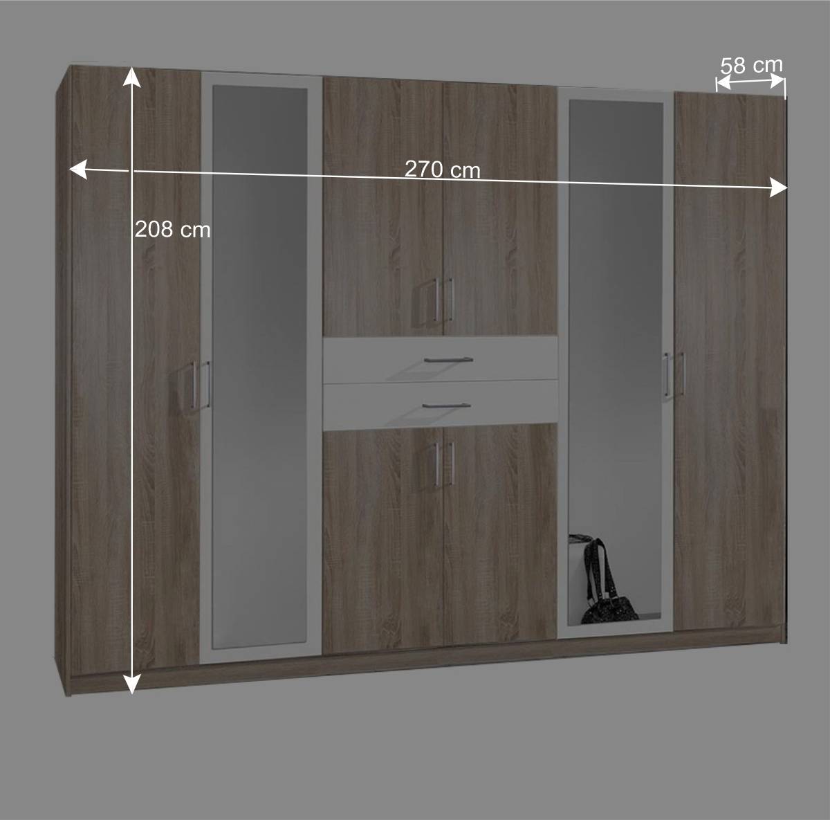 8-türiger Schlafzimmerschrank in Eiche Sägerau - Boxana