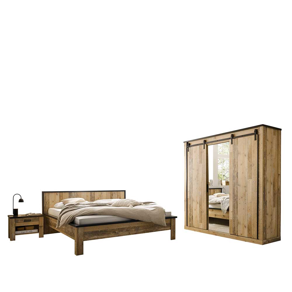 Bett mit Nachtkonsolen & Schrank - Naiavio (vierteilig)
