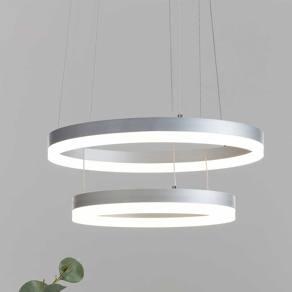 Moderne LED Hängeleuchte in zwei Ringen mit warmweißem Licht für das Wohnzimmer – Amure