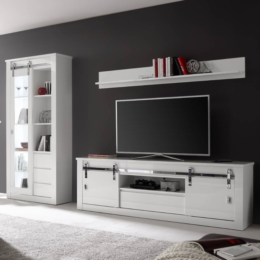 Weiße Wohnzimmer-Wohnwand modern - Memphys (dreiteilig)