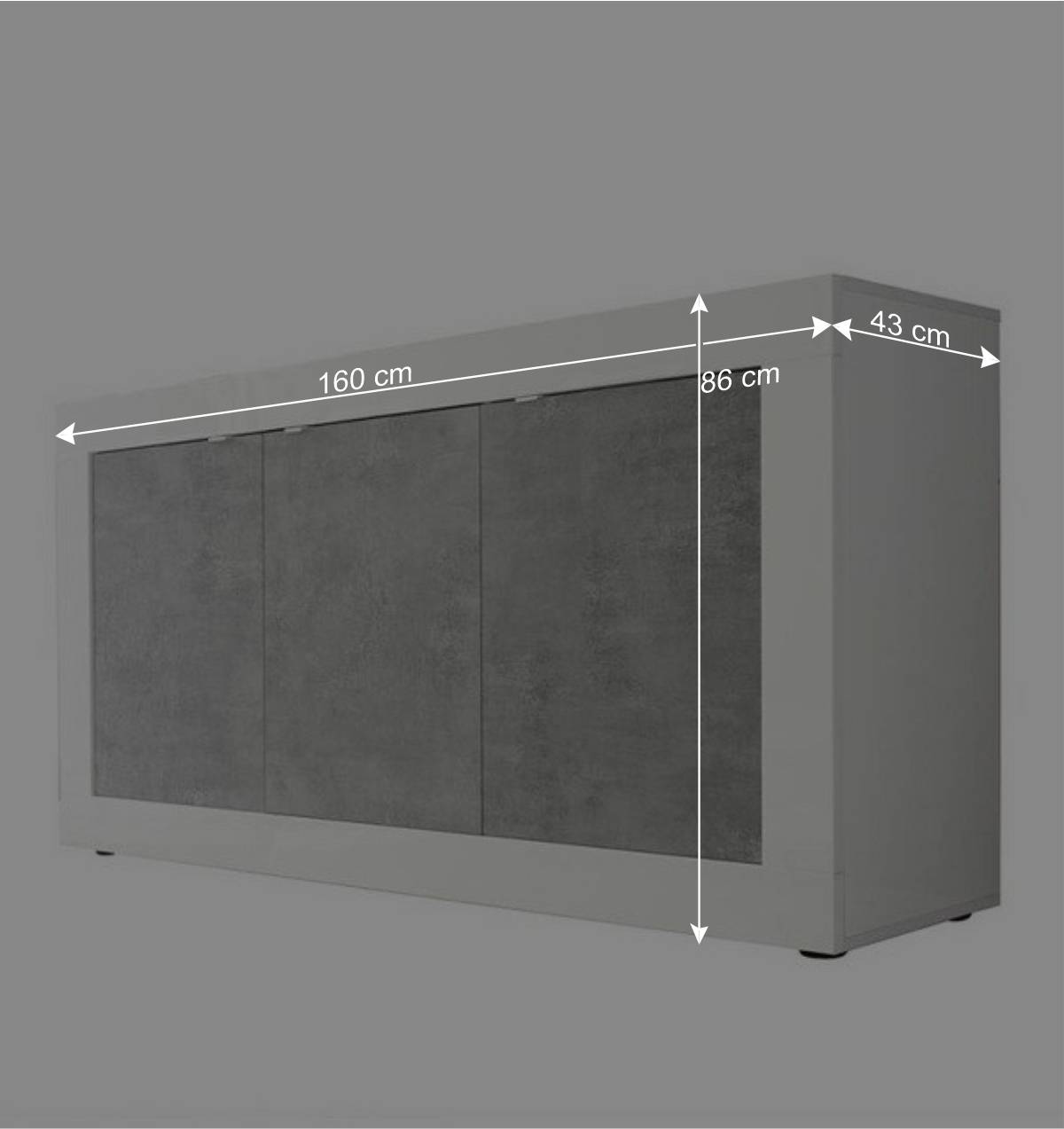 3-türiges Design-Sideboard in Beton Dekor - Narandu