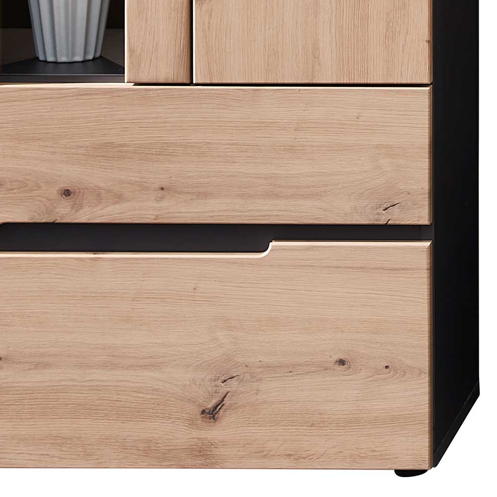 Vitrinenschrank in Wildeiche mit Grau - Kuetra