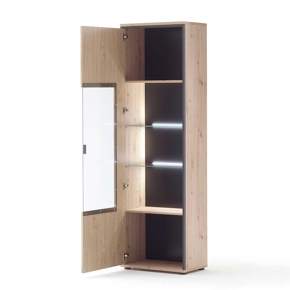 63cm breite Standvitrine in Eiche Holz Dekor - Nikdus