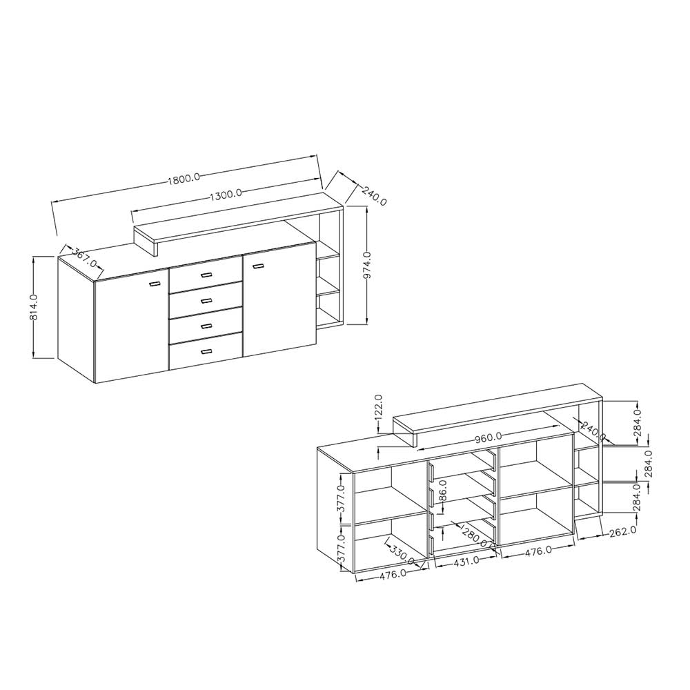 Design Sideboard in Beton Optik & Weiß - Venatio