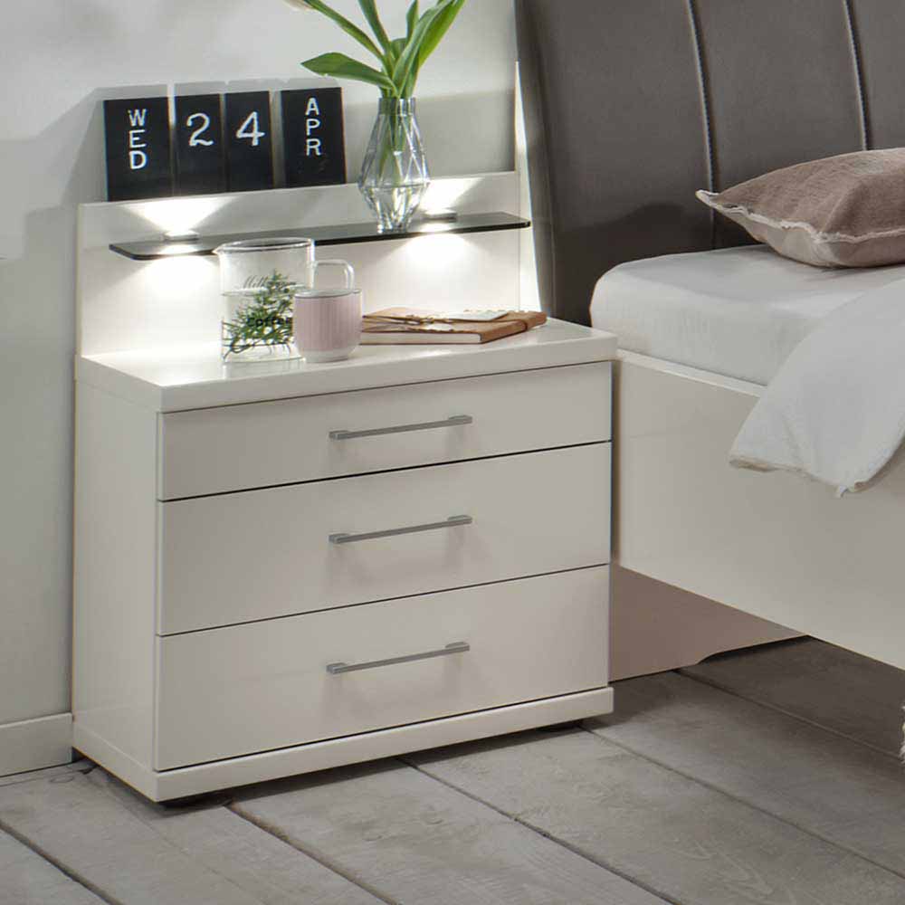 Einzelbett und Nachttisch Set Ronis in Weiß mit Braun (zweiteilig)