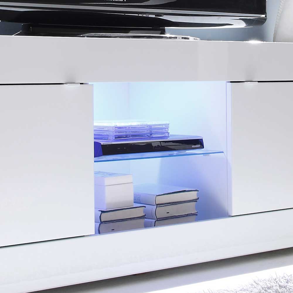 Fernsehschrank mit blauer LED-Beleuchtung und offenem Fach für Mediengeräte – Sogno