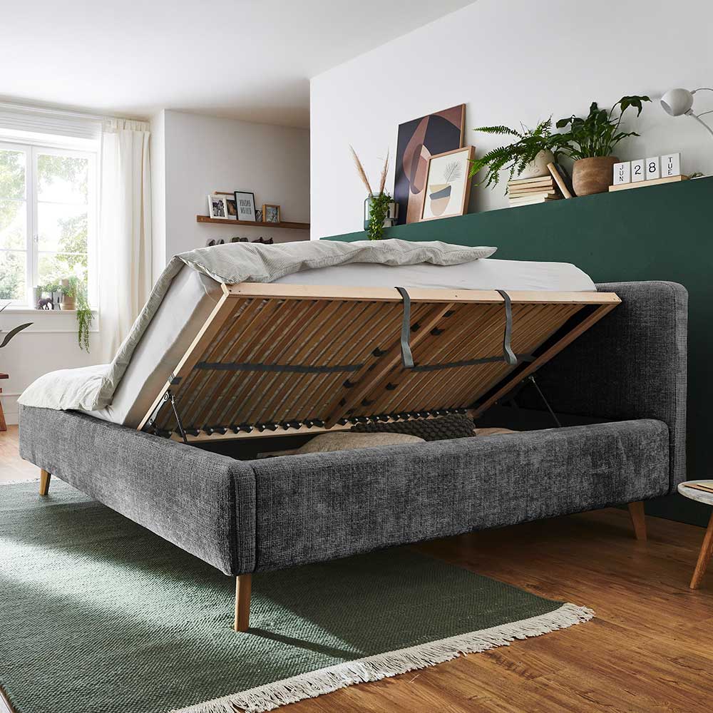 Polsterbett mit Bettkasten in Anthrazit Boucle - Wislama