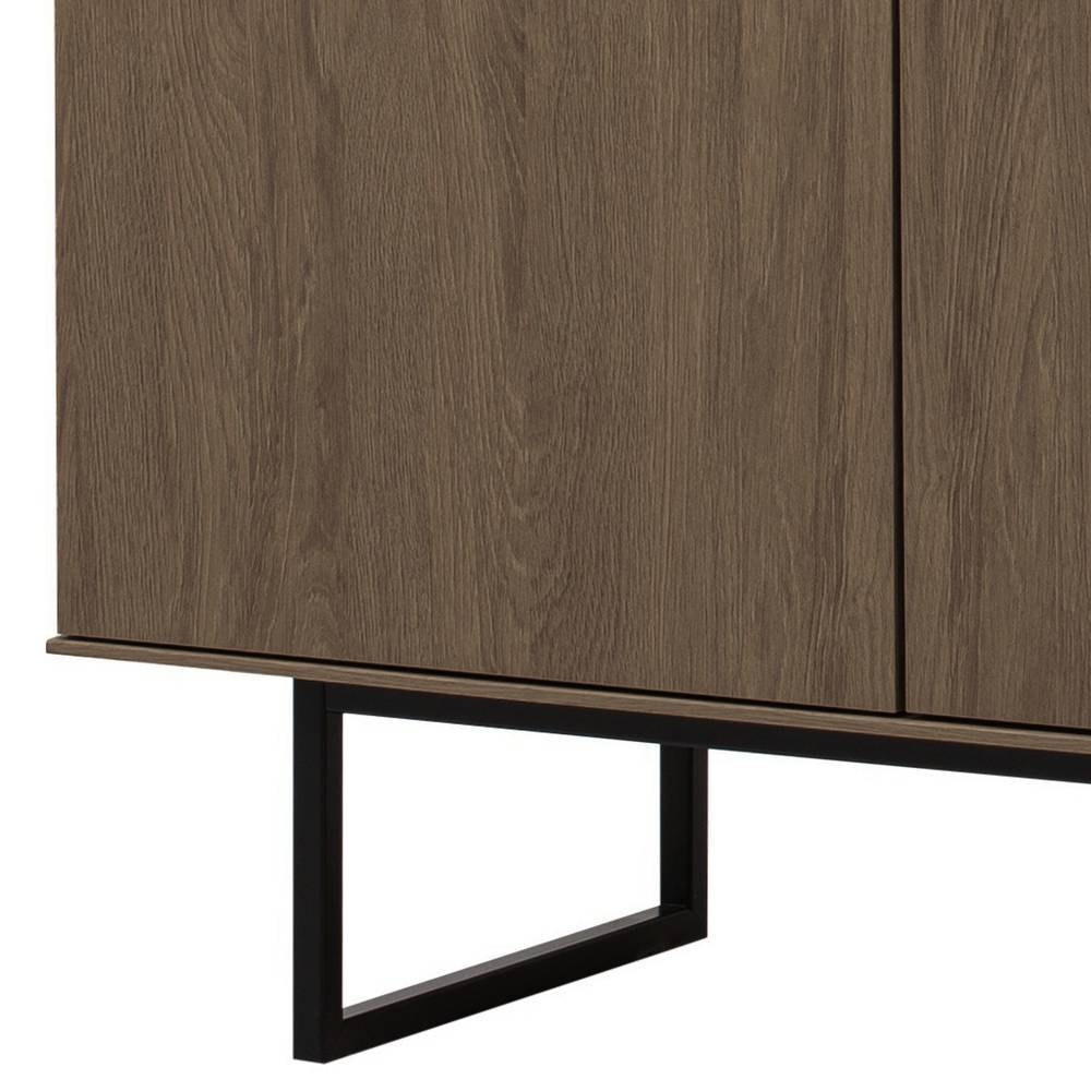 Unterer Bereich des Sideboards in Nussbaum Holzoptik mit modernen schwarzen Metallfüßen – Julado