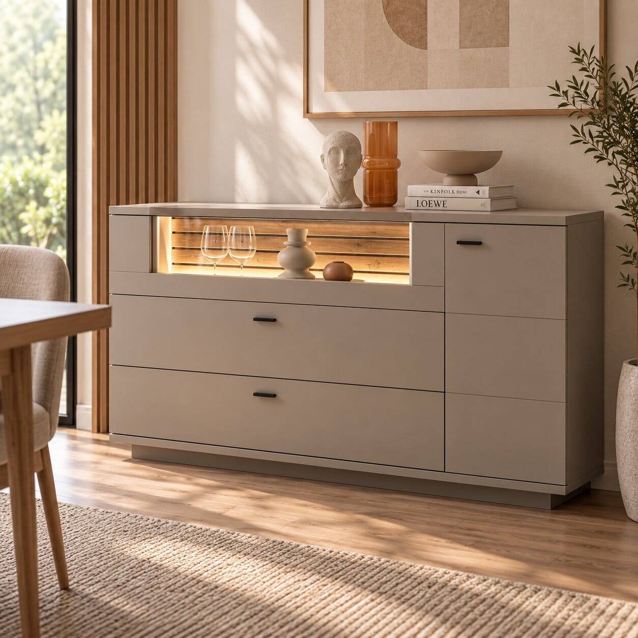 Sideboard in Grau mit Wildeiche - Teorina