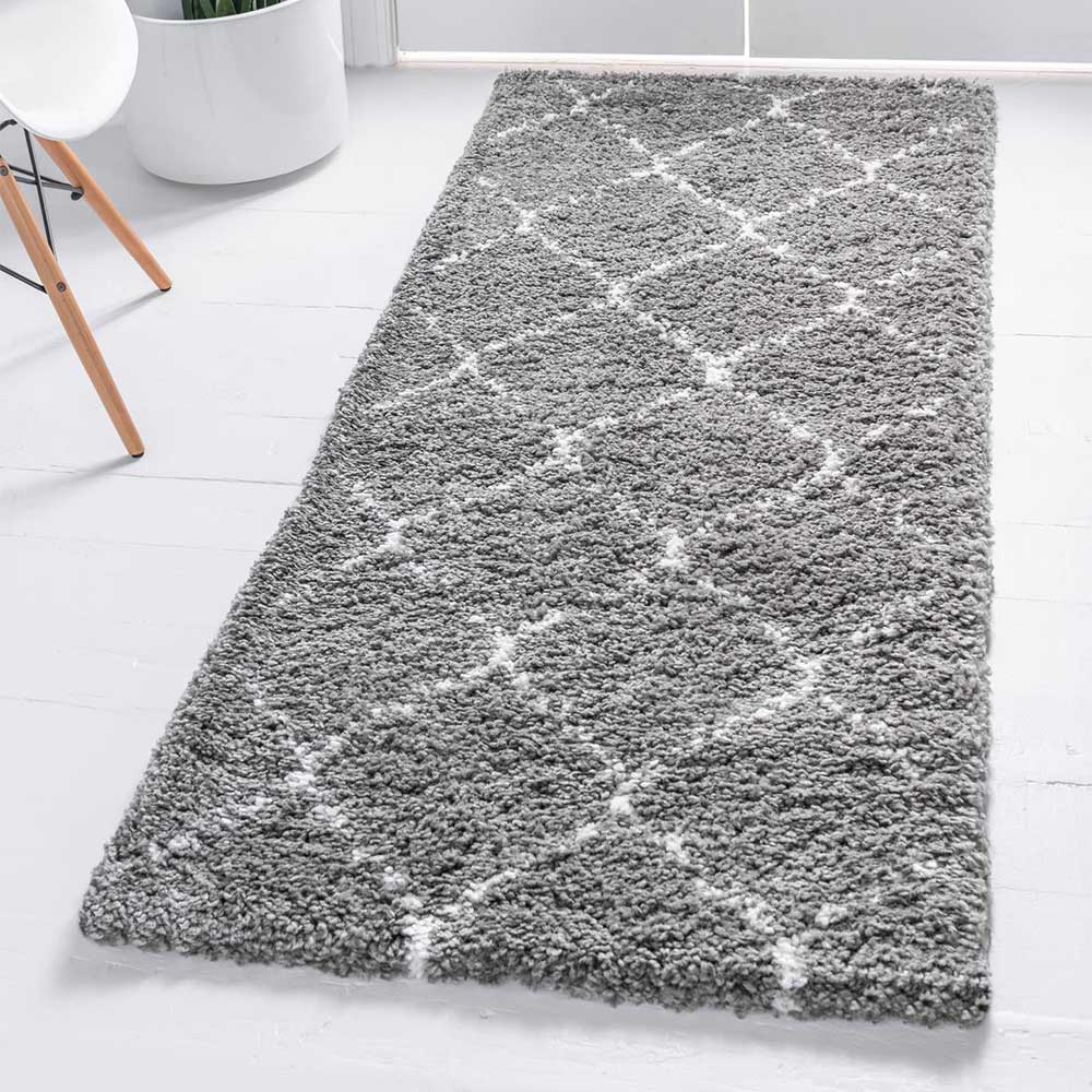 Hochflor Teppich in Grau und Creme - Ilena