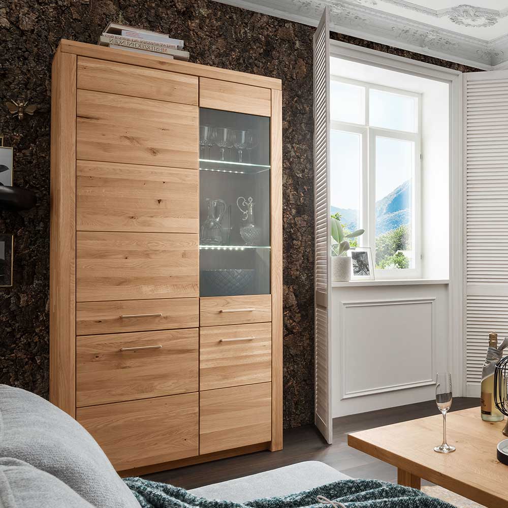 Wohnzimmer Massivholzschrank mit Glas Einsatz - Loitons