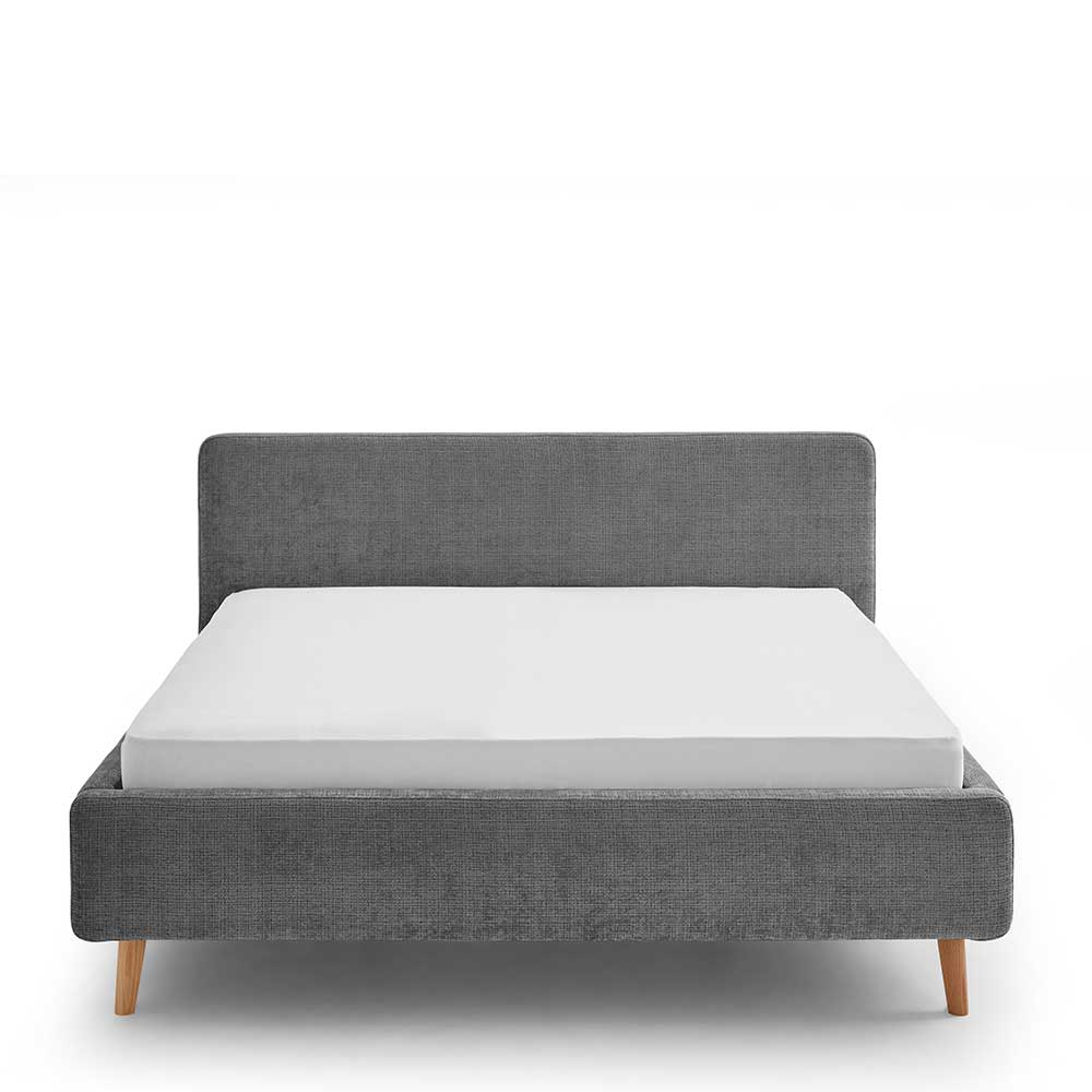 Polsterbett in Anthrazit mit Boucle-Stoff und gepolstertem Kopfteil – Riety