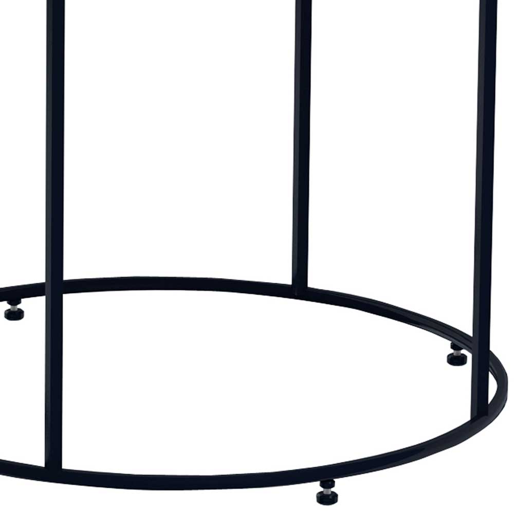 Schwarzes Metallgestell des runden Couchtischs mit stabilen Beinen und Bodenring – Hiscura