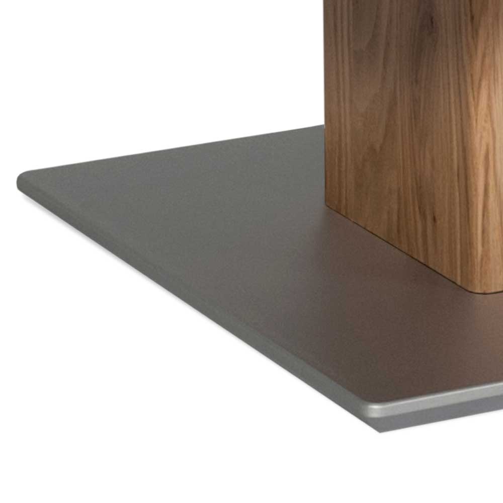Quadratischer Sofatisch Standfuß aus Metall mit Holzsäule und Eichenholz – Sybilla IV