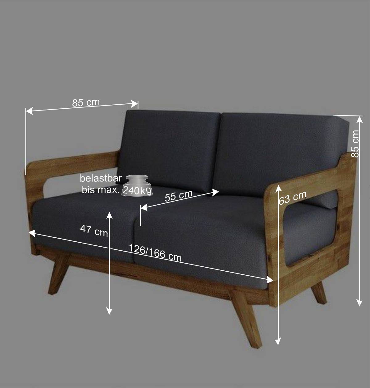Hellgraues Stoff Sofa mit Wildeiche Gestell - Hardus
